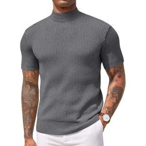 image:imageCOOFANDY Mens Mock Turtleneck Sweater Short Sleeve Casual Basic Tops Ribbed Knit Pullover Solid TeeDark Grey