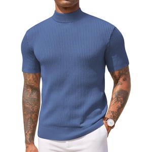 image:imageCOOFANDY Mens Mock Turtleneck Sweater Short Sleeve Casual Basic Tops Ribbed Knit Pullover Solid TeeGrey Blue