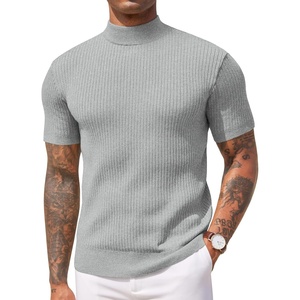 image:imageCOOFANDY Mens Mock Turtleneck Sweater Short Sleeve Casual Basic Tops Ribbed Knit Pullover Solid TeeLight Grey