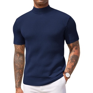 image:imageCOOFANDY Mens Mock Turtleneck Sweater Short Sleeve Casual Basic Tops Ribbed Knit Pullover Solid TeeNavy Blue