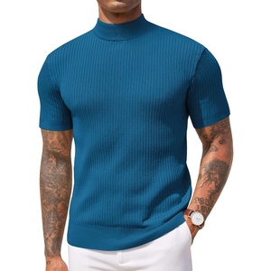 image:imageCOOFANDY Mens Mock Turtleneck Sweater Short Sleeve Casual Basic Tops Ribbed Knit Pullover Solid TeePeacock Blue