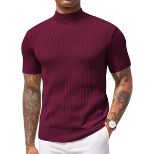 image:imageCOOFANDY Mens Mock Turtleneck Sweater Short Sleeve Casual Basic Tops Ribbed Knit Pullover Solid TeeWine Red