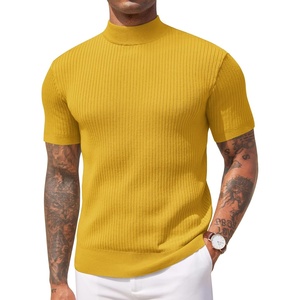 image:imageCOOFANDY Mens Mock Turtleneck Sweater Short Sleeve Casual Basic Tops Ribbed Knit Pullover Solid TeeYellow