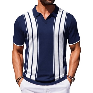 image:imageCOOFANDY Mens Polo Shirts Short Sleeve Casual Knit Polo Shirt Vintage Golf T Shirts Old Money TopsNavy Blue  White