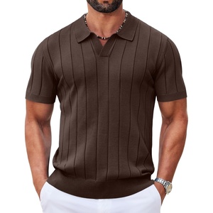 image:imageCOOFANDY Mens Polo Shirts Short Sleeve V Neck Knit Shirts for Men Casual Old Money Clothes Mens Golf ShirtBrown
