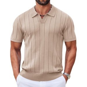 image:imageCOOFANDY Mens Polo Shirts Short Sleeve V Neck Knit Shirts for Men Casual Old Money Clothes Mens Golf ShirtKhaki