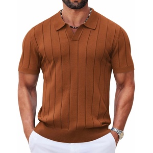 image:imageCOOFANDY Mens Polo Shirts Short Sleeve V Neck Knit Shirts for Men Casual Old Money Clothes Mens Golf ShirtLight Brown