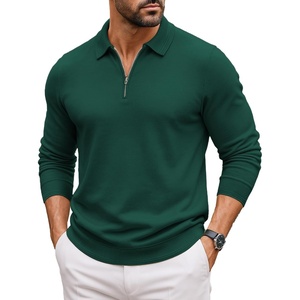 image:imageCOOFANDY Mens Quarter Zip Polo Sweater Long Sleeve Knit Polo Shirts Casual Lightweight Dress PulloverGreen