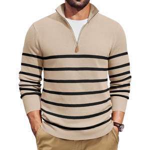 image:imageCOOFANDY Mens Quarter Zip Pullover Dress Slim Fit Sweater Mock Neck Sweaters Casual Long Sleeve PulloversApricot  Black Stripe