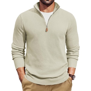 image:imageCOOFANDY Mens Quarter Zip Pullover Dress Slim Fit Sweater Mock Neck Sweaters Casual Long Sleeve PulloversBeige