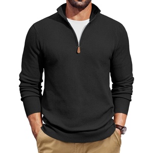 image:imageCOOFANDY Mens Quarter Zip Pullover Dress Slim Fit Sweater Mock Neck Sweaters Casual Long Sleeve PulloversBlack
