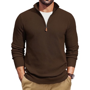image:imageCOOFANDY Mens Quarter Zip Pullover Dress Slim Fit Sweater Mock Neck Sweaters Casual Long Sleeve PulloversBrown