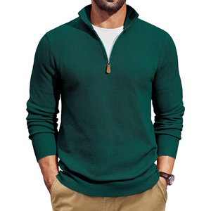 image:imageCOOFANDY Mens Quarter Zip Pullover Dress Slim Fit Sweater Mock Neck Sweaters Casual Long Sleeve PulloversDark Green