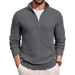image:imageCOOFANDY Mens Quarter Zip Pullover Dress Slim Fit Sweater Mock Neck Sweaters Casual Long Sleeve PulloversDark Grey
