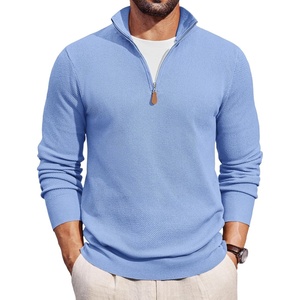 image:imageCOOFANDY Mens Quarter Zip Pullover Dress Slim Fit Sweater Mock Neck Sweaters Casual Long Sleeve PulloversLight Blue