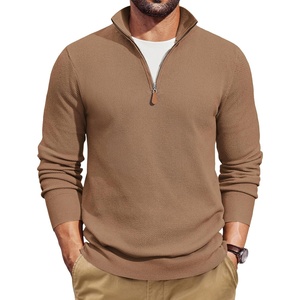 image:imageCOOFANDY Mens Quarter Zip Pullover Dress Slim Fit Sweater Mock Neck Sweaters Casual Long Sleeve PulloversLight Brown