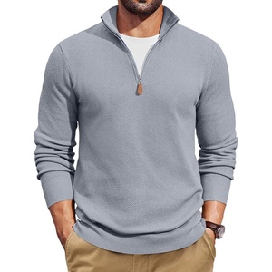image:imageCOOFANDY Mens Quarter Zip Pullover Dress Slim Fit Sweater Mock Neck Sweaters Casual Long Sleeve PulloversLight Grey