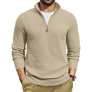 image:imageCOOFANDY Mens Quarter Zip Pullover Dress Slim Fit Sweater Mock Neck Sweaters Casual Long Sleeve PulloversLight Khaki