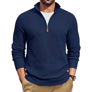 image:imageCOOFANDY Mens Quarter Zip Pullover Dress Slim Fit Sweater Mock Neck Sweaters Casual Long Sleeve PulloversNavy Blue