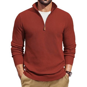 image:imageCOOFANDY Mens Quarter Zip Pullover Dress Slim Fit Sweater Mock Neck Sweaters Casual Long Sleeve PulloversRed