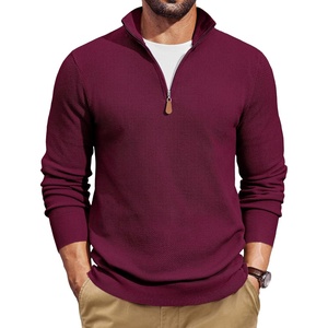 image:imageCOOFANDY Mens Quarter Zip Pullover Dress Slim Fit Sweater Mock Neck Sweaters Casual Long Sleeve PulloversWine Red