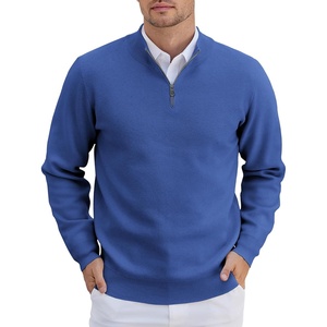 image:imageCOOFANDY Mens Quarter Zip Pullover Slim Fit Lightweight Knit Pullover Sweaters Casual Polo SweaterBlue