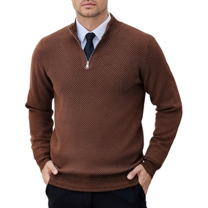 image:imageCOOFANDY Mens Quarter Zip Pullover Slim Fit Lightweight Knit Pullover Sweaters Casual Polo SweaterBrown