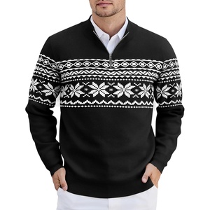 image:imageCOOFANDY Mens Quarter Zip Pullover Slim Fit Lightweight Knit Pullover Sweaters Casual Polo SweaterChristmas Black  White