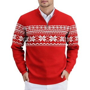 image:imageCOOFANDY Mens Quarter Zip Pullover Slim Fit Lightweight Knit Pullover Sweaters Casual Polo SweaterChristmas Red  White