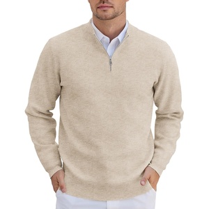 image:imageCOOFANDY Mens Quarter Zip Pullover Slim Fit Lightweight Knit Pullover Sweaters Casual Polo SweaterKhaki