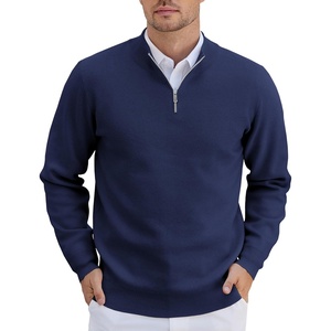 image:imageCOOFANDY Mens Quarter Zip Pullover Slim Fit Lightweight Knit Pullover Sweaters Casual Polo SweaterNavy Blue
