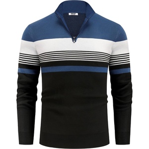 image:imageCOOFANDY Mens Quarter Zip Pullover Slim Fit Lightweight Knit Pullover Sweaters Casual Polo SweaterStripeblueblackwhite