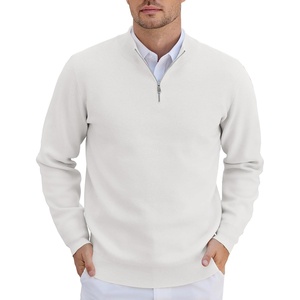 image:imageCOOFANDY Mens Quarter Zip Pullover Slim Fit Lightweight Knit Pullover Sweaters Casual Polo SweaterWhite