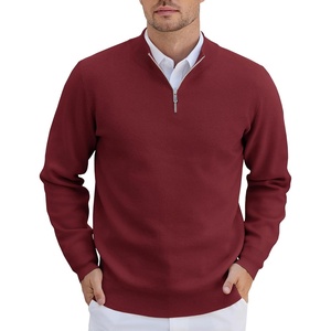 image:imageCOOFANDY Mens Quarter Zip Pullover Slim Fit Lightweight Knit Pullover Sweaters Casual Polo SweaterWine Red