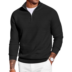 image:imageCOOFANDY Mens Quarter Zip Sweater Slim Fit Lightweight Mock Neck Pullover Knit Texture Polo SweatersBlack
