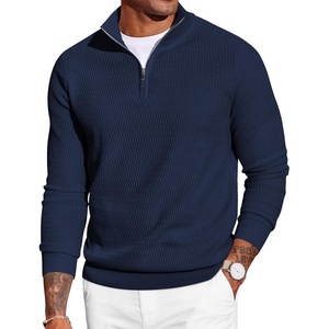 image:imageCOOFANDY Mens Quarter Zip Sweater Slim Fit Lightweight Mock Neck Pullover Knit Texture Polo SweatersNavy Blue