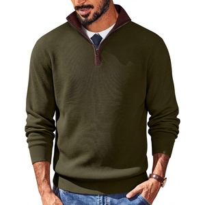 image:imageCOOFANDY Mens Quarter Zip Sweater Slim Fit Mock Neck Pullover Casual Knitted Ribbed Polo SweatersArmy Green