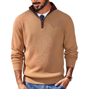 image:imageCOOFANDY Mens Quarter Zip Sweater Slim Fit Mock Neck Pullover Casual Knitted Ribbed Polo SweatersBrown