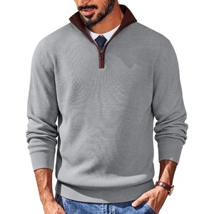 image:imageCOOFANDY Mens Quarter Zip Sweater Slim Fit Mock Neck Pullover Casual Knitted Ribbed Polo SweatersLight Grey