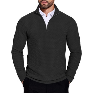 image:imageCOOFANDY Mens Quarter Zip Sweaters Slim Fit Lightweight Knitted Mock Neck Pullover Casual Polo SweatersAll Black