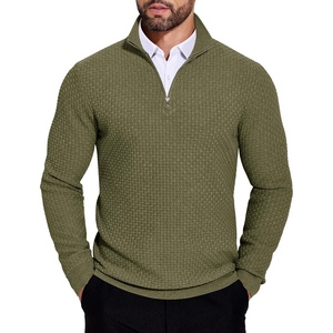 image:imageCOOFANDY Mens Quarter Zip Sweaters Slim Fit Lightweight Knitted Mock Neck Pullover Casual Polo SweatersArmy Green