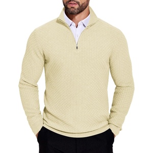 image:imageCOOFANDY Mens Quarter Zip Sweaters Slim Fit Lightweight Knitted Mock Neck Pullover Casual Polo SweatersBeige