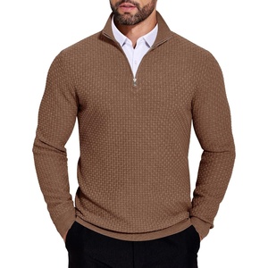 image:imageCOOFANDY Mens Quarter Zip Sweaters Slim Fit Lightweight Knitted Mock Neck Pullover Casual Polo SweatersBrown