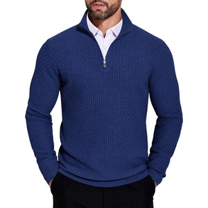 image:imageCOOFANDY Mens Quarter Zip Sweaters Slim Fit Lightweight Knitted Mock Neck Pullover Casual Polo SweatersDark Blue