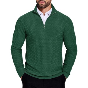 image:imageCOOFANDY Mens Quarter Zip Sweaters Slim Fit Lightweight Knitted Mock Neck Pullover Casual Polo SweatersDark Green