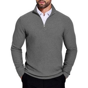 image:imageCOOFANDY Mens Quarter Zip Sweaters Slim Fit Lightweight Knitted Mock Neck Pullover Casual Polo SweatersDark Grey
