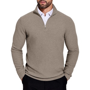 image:imageCOOFANDY Mens Quarter Zip Sweaters Slim Fit Lightweight Knitted Mock Neck Pullover Casual Polo SweatersDark Khaki