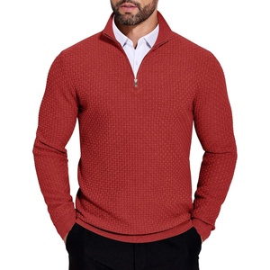 image:imageCOOFANDY Mens Quarter Zip Sweaters Slim Fit Lightweight Knitted Mock Neck Pullover Casual Polo SweatersDeep Red
