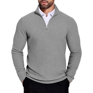 image:imageCOOFANDY Mens Quarter Zip Sweaters Slim Fit Lightweight Knitted Mock Neck Pullover Casual Polo SweatersGrey