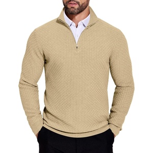 image:imageCOOFANDY Mens Quarter Zip Sweaters Slim Fit Lightweight Knitted Mock Neck Pullover Casual Polo SweatersKhaki